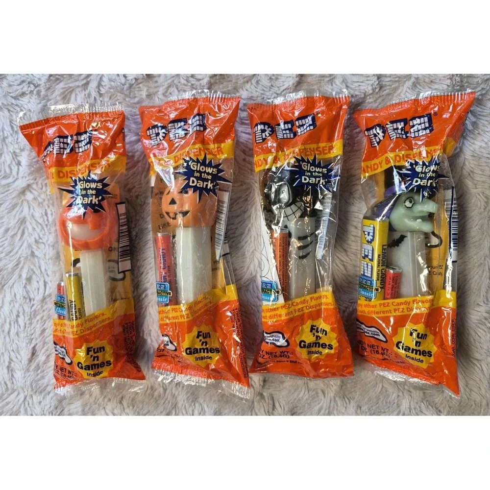Vintage Lot 4 90s Halloween PEZ Dispenser Witch, Skeleton, Jack OLantern Pumpkin